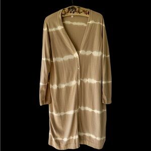J Jill Tan Tie-Dye Cardigan Sweater Sz 1X Boho Pure Jill Duster EUC